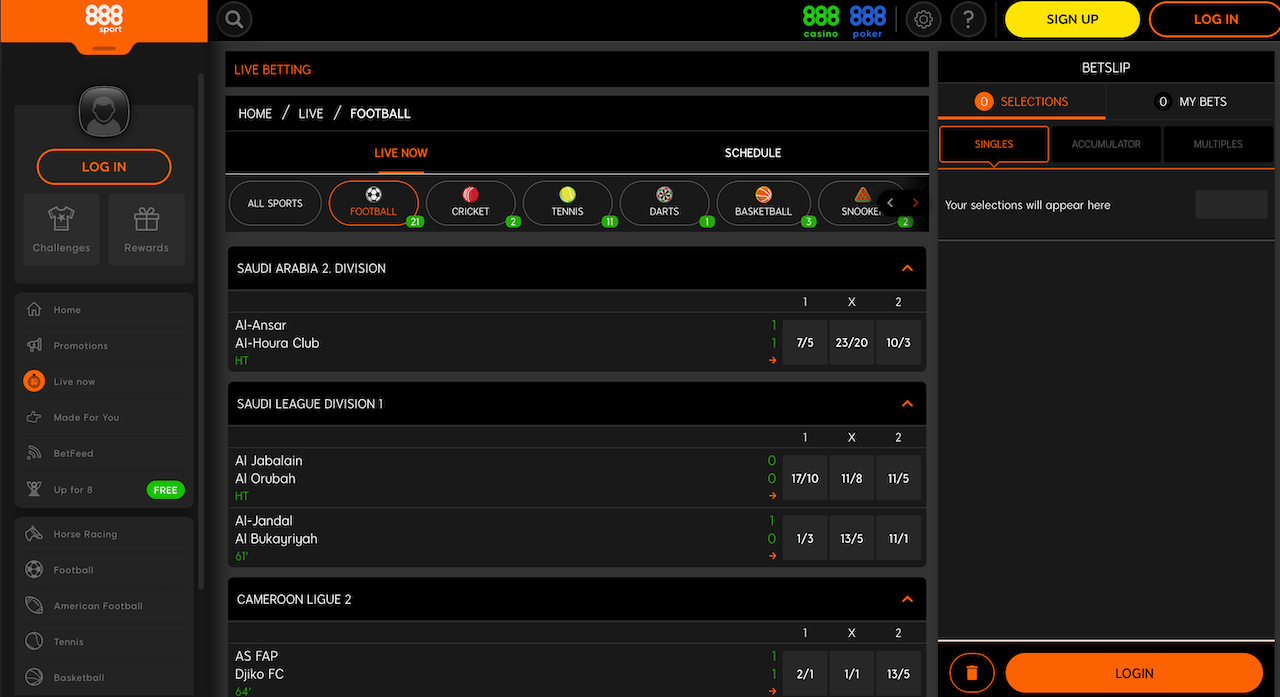 Live bets on 888sport