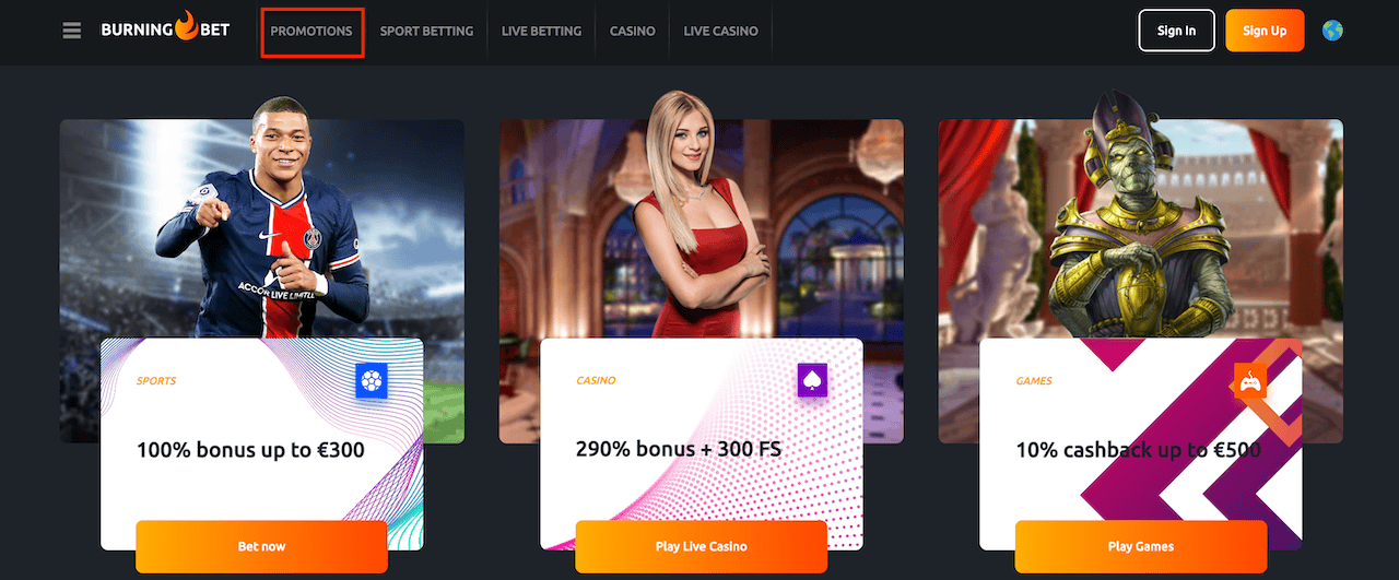 BurningBet Willkommensbonus und Promo-Codes
