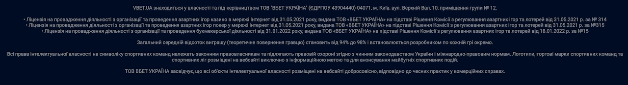 Легальность букмекерской конторы Vbet в Украине