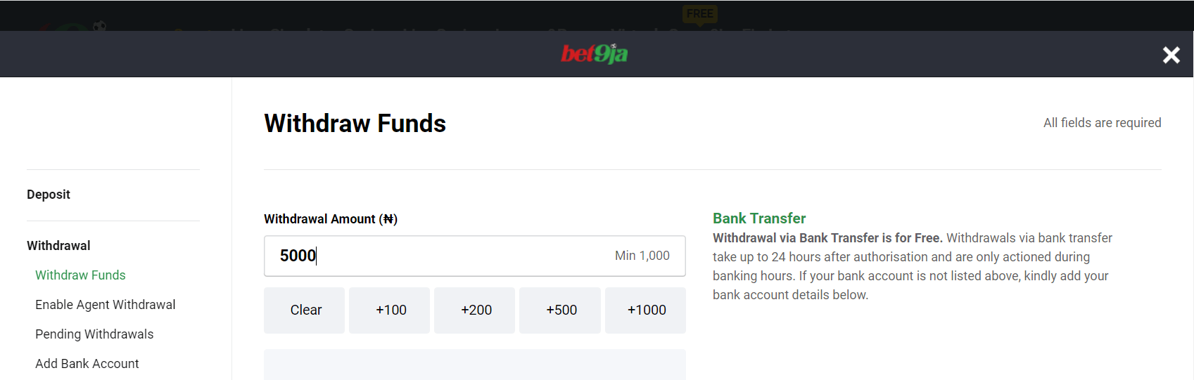 Withdraw Funds from Bet9ja
