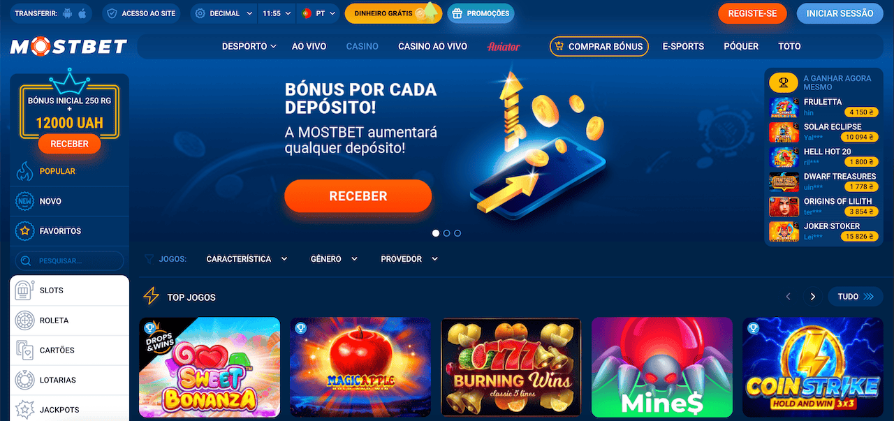 Experimente a seção de cassino da empresa Mostbet