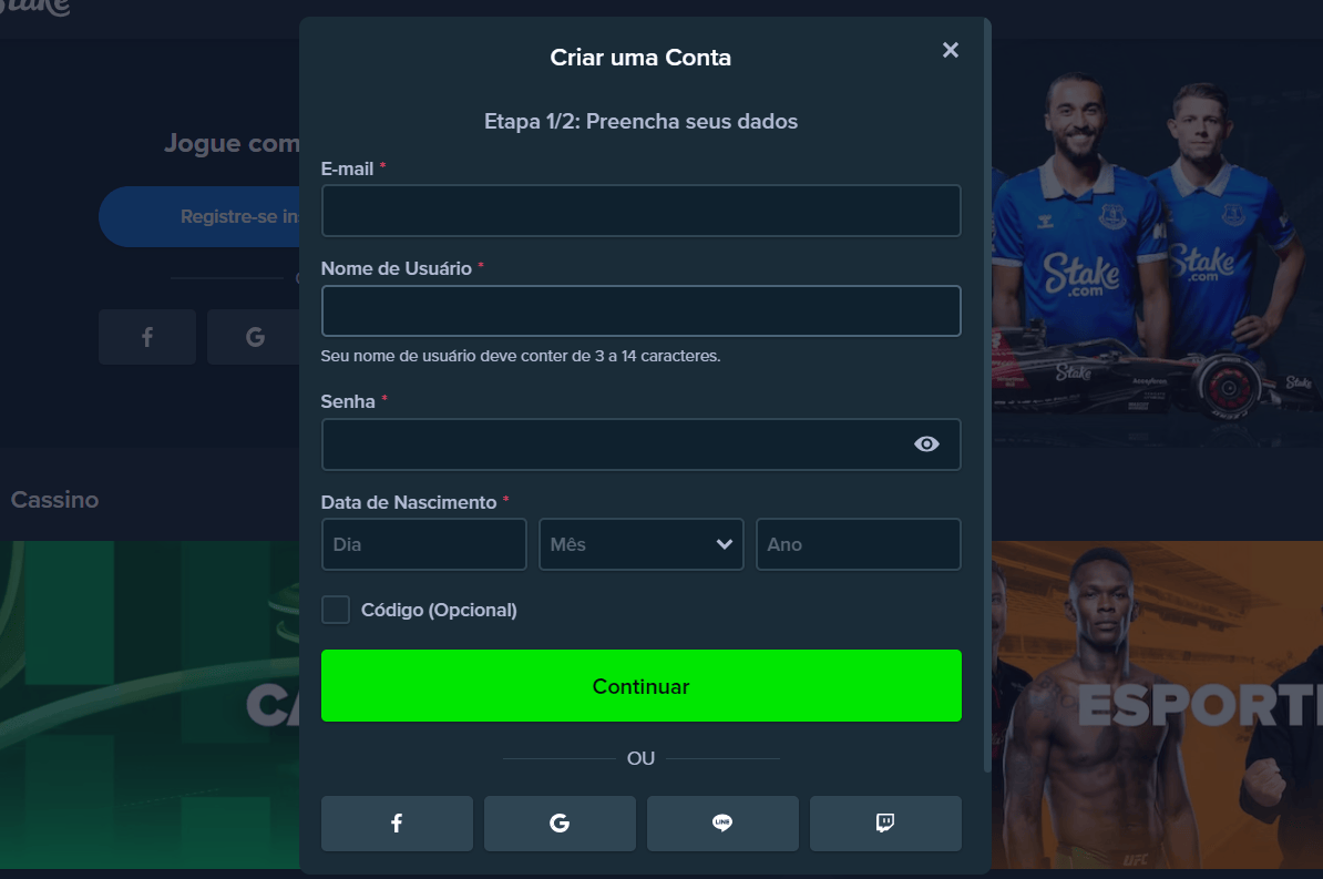 como preencher os dados pessoais stake