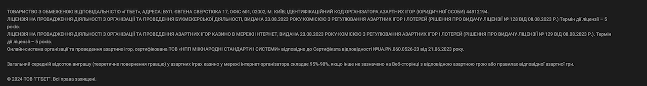 Лицензия букмекерской конторы ГГбет
