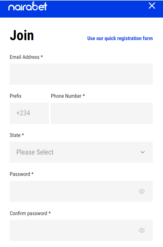 Nairabet Registration on Desktop