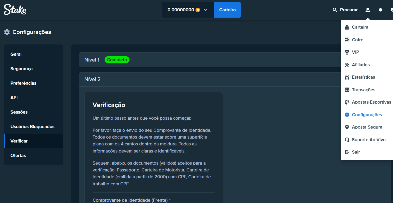 Como a verificação de identidade na Stake é feita
