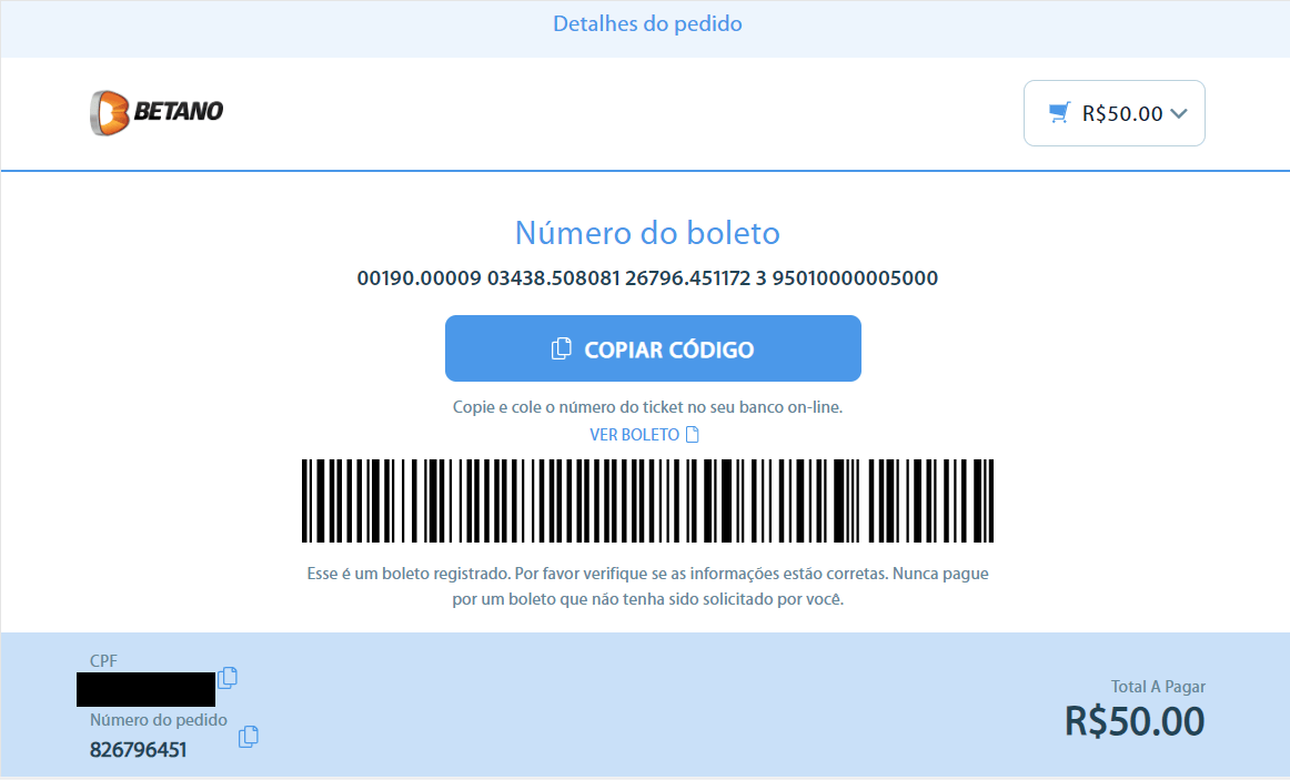 Boleto Bancário Betano 2