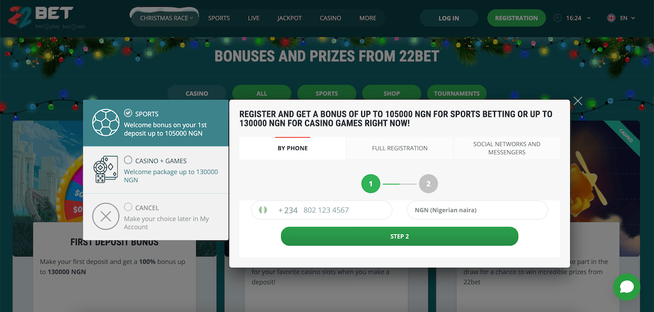 How to register on the 22bet website