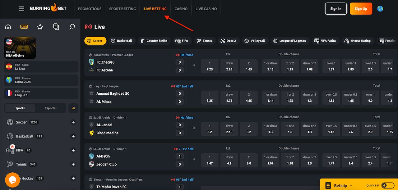 BurningBet Live Betting