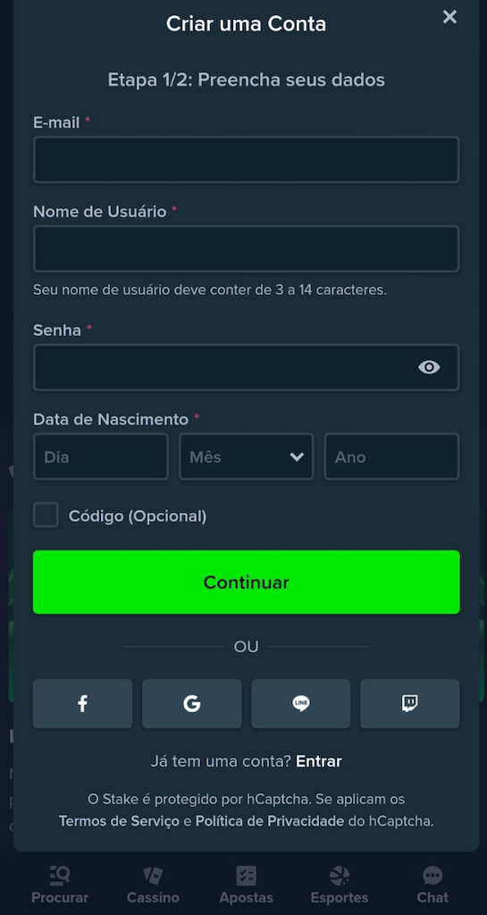 informações pessoais stake