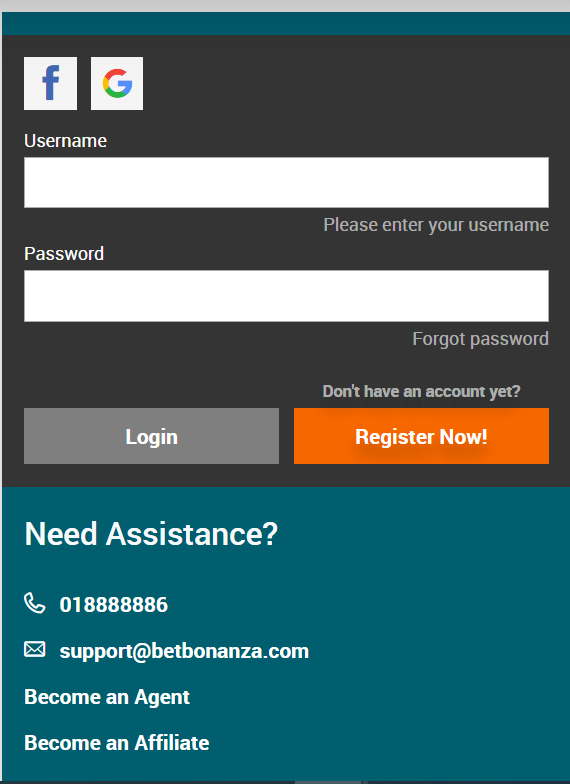 How to login to account Betbonanza 