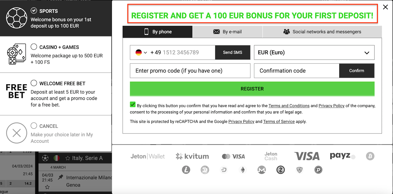 100% bonus on your first deposit on sports