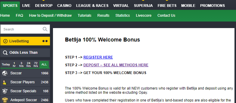 Bet9ja Welcome Bonus